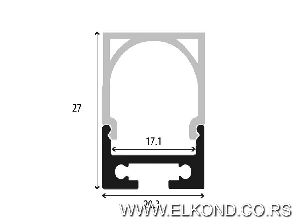 ALU PROFIL ZA LED TRAKE 27X20X1000MM 2027