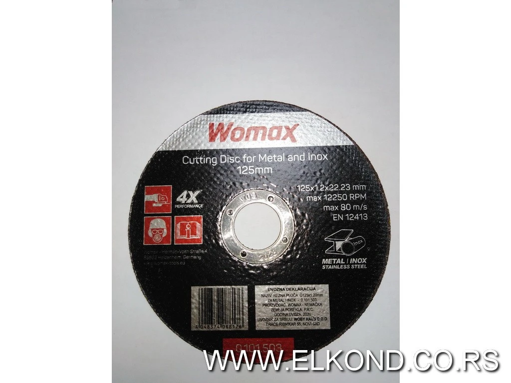 REZNA PLOČA 125X1.2MM WOMAX ZA METAL I INOX